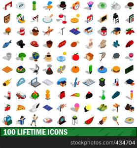100 lifetime icons set in isometric 3d style for any design vector illustration. 100 lifetime icons set, isometric 3d style