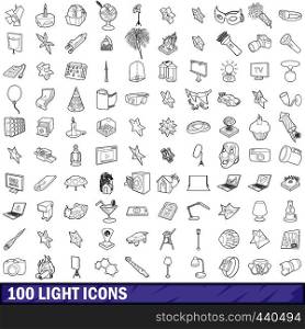 100 light icons set in outline style for any design vector illustration. 100 light icons set, outline style