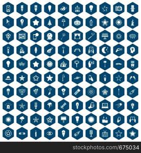 100 light icons set in sapphirine hexagon isolated vector illustration. 100 light icons sapphirine violet