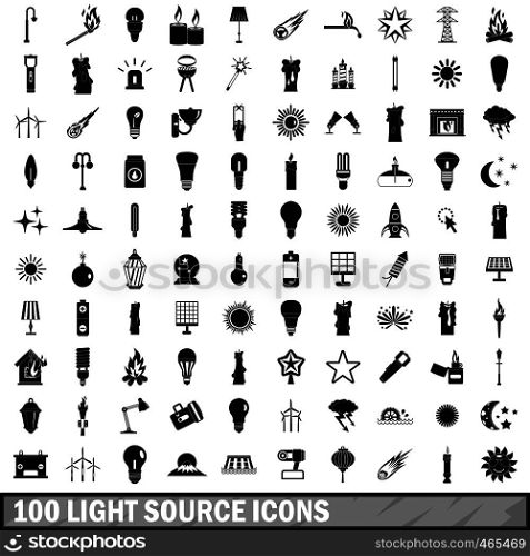 100 light source icons set in simple style for any design vector illustration. 100 light source icons set, simple style