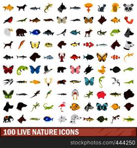 100 live nature icons set in flat style for any design vector illustration. 100 live nature icons set, flat style