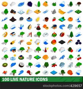 100 live nature icons set in isometric 3d style for any design vector illustration. 100 live nature icons set, isometric 3d style