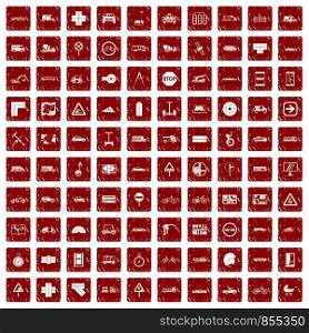 100 location icons set in grunge style red color isolated on white background vector illustration. 100 location icons set grunge red