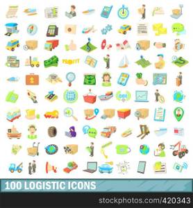 100 logistic icons set in cartoon style for any design vector illustration. 100 logistic icons set, cartoon style