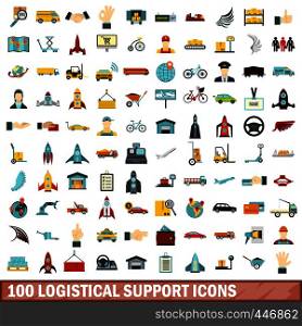 100 logistical support icons set in flat style for any design vector illustration. 100 logistical support icons set, flat style