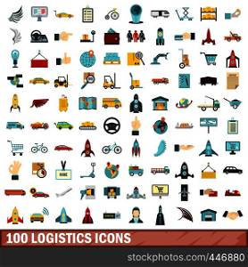 100 logistics icons set in flat style for any design vector illustration. 100 logistics icons set, flat style