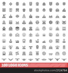 100 logo icons set. Outline illustration of 100 logo icons vector set isolated on white background. 100 logo icons set, outline style