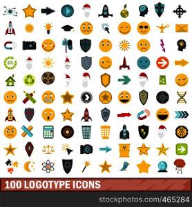 100 logotype icons set in flat style for any design vector illustration. 100 logotype icons set, flat style
