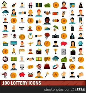 100 lottery icons set in flat style for any design vector illustration. 100 lottery icons set, flat style