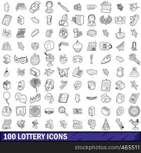100 lottery icons set in outline style for any design vector illustration. 100 lottery icons set, outline style