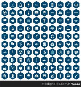 100 lotus icons set in sapphirine hexagon isolated vector illustration. 100 lotus icons sapphirine violet