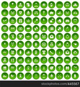 100 love icons set green circle isolated on white background vector illustration. 100 love icons set green circle