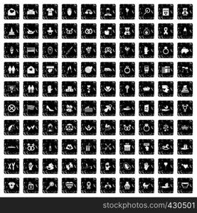 100 love icons set in grunge style isolated vector illustration. 100 love icons set, grunge style