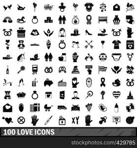 100 love icons set in simple style for any design vector illustration. 100 love icons set, simple style