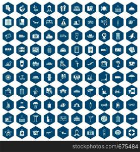 100 luggage icons set in sapphirine hexagon isolated vector illustration. 100 luggage icons sapphirine violet