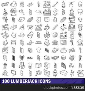 100 lumberjack icons set in outline style for any design vector illustration. 100 lumberjack icons set, outline style