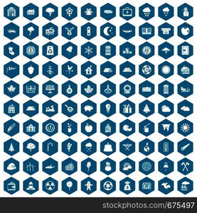 100 lumberjack icons set in sapphirine hexagon isolated vector illustration. 100 lumberjack icons sapphirine violet