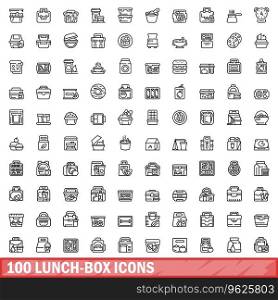 100 lunch-box icons set. Outli≠illustration of 100 lunch-box icons vector set isolated on white background. 100 lunch-box icons set, outli≠sty≤