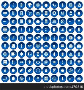 100 lunch icons set in blue circle isolated on white vector illustration. 100 lunch icons set blue