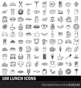 100 lunch icons set in outline style for any design vector illustration. 100 lunch icons set, outline style