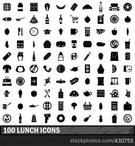100 lunch icons set in simple style for any design vector illustration. 100 lunch icons set, simple style