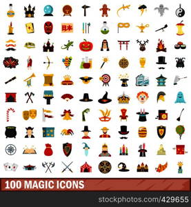 100 magic icons set in flat style for any design vector illustration. 100 magic icons set, flat style