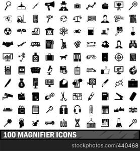 100 magnifier icons set in simple style for any design vector illustration. 100 magnifier icons set, simple style