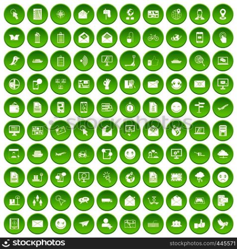 100 mail icons set green circle isolated on white background vector illustration. 100 mail icons set green circle