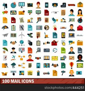 100 mail icons set in flat style for any design vector illustration. 100 mail icons set, flat style