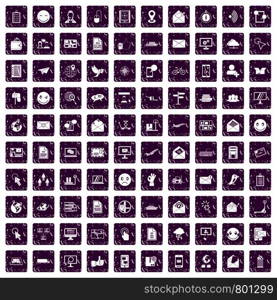 100 mail icons set in grunge style purple color isolated on white background vector illustration. 100 mail icons set grunge purple