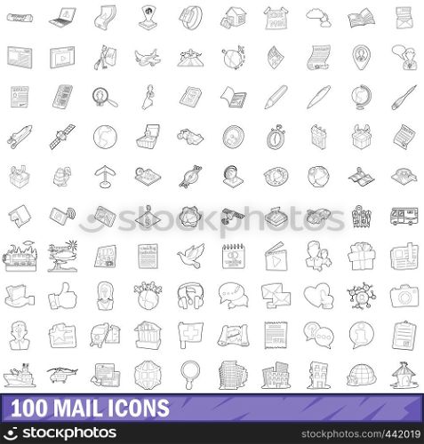 100 mail icons set in outline style for any design vector illustration. 100 mail icons set, outline style