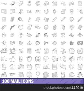 100 mail icons set in outline style for any design vector illustration. 100 mail icons set, outline style