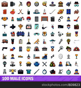 100 male icons set in cartoon style for any design vector illustration. 100 male icons set, cartoon style