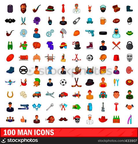 100 man icons set in cartoon style for any design vector illustration. 100 man icons set, cartoon style