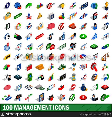 100 management icons set in isometric 3d style for any design vector illustration. 100 management icons set, isometric 3d style