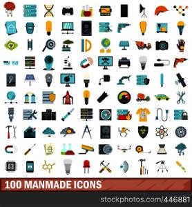 100 manmade icons set in flat style for any design vector illustration. 100 manmade icons set, flat style