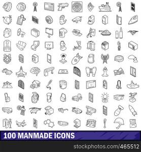 100 manmade icons set in outline style for any design vector illustration. 100 manmade icons set, outline style