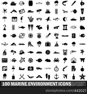 100 marine environment icons set in simple style for any design vector illustration. 100 marine environment icons set, simple style