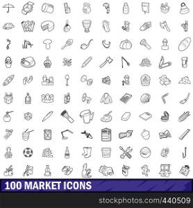100 market icons set in outline style for any design vector illustration. 100 market icons set, outline style
