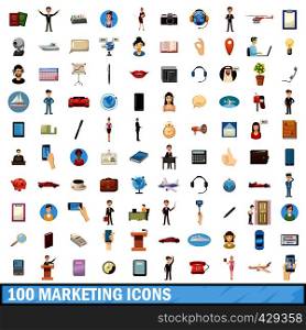 100 marketing icons set in cartoon style for any design vector illustration. 100 marketing icons set, cartoon style