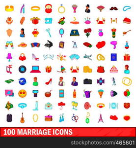 100 marriage icons set in cartoon style for any design illustration. 100 marriage icons set, cartoon style