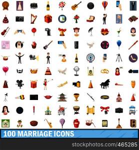 100 marriage icons set in cartoon style for any design vector illustration. 100 marriage icons set, cartoon style