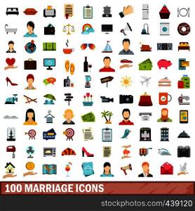 100 marriage icons set in flat style for any design vector illustration. 100 marriage icons set, flat style