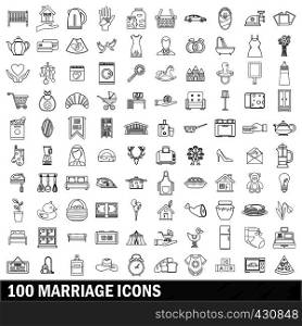 100 marriage icons set in outline style for any design vector illustration. 100 marriage icons set, outline style