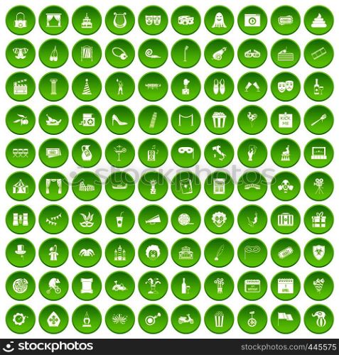100 mask icons set green circle isolated on white background vector illustration. 100 mask icons set green circle