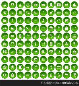 100 mask icons set green circle isolated on white background vector illustration. 100 mask icons set green circle