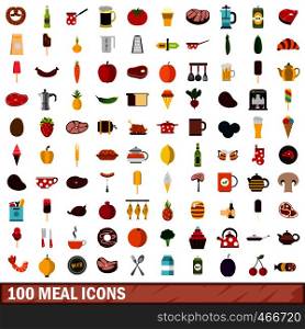 100 meal icons set in flat style for any design vector illustration. 100 meal icons set, flat style