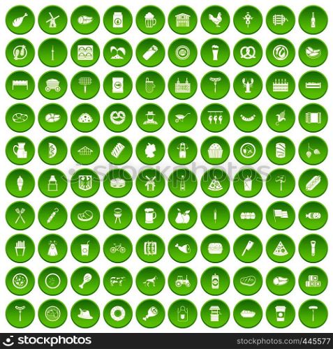 100 meat icons set green circle isolated on white background vector illustration. 100 meat icons set green circle