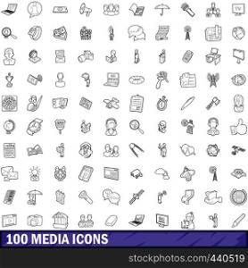 100 media icons set in outline style for any design vector illustration. 100 media icons set, outline style