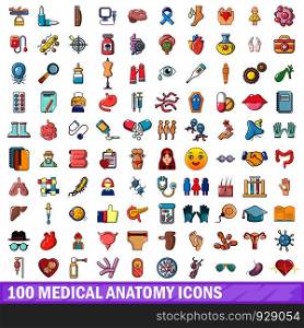 100 medical anatomy icons set. Cartoon illustration of 100 medical anatomy vector icons isolated on white background. 100 medical anatomy icons set, cartoon style